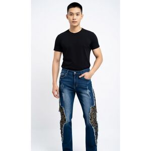 Reason Stretch Denim Skinny Jeans 30x32 Distressed Whiskered Ripped Faded Detail